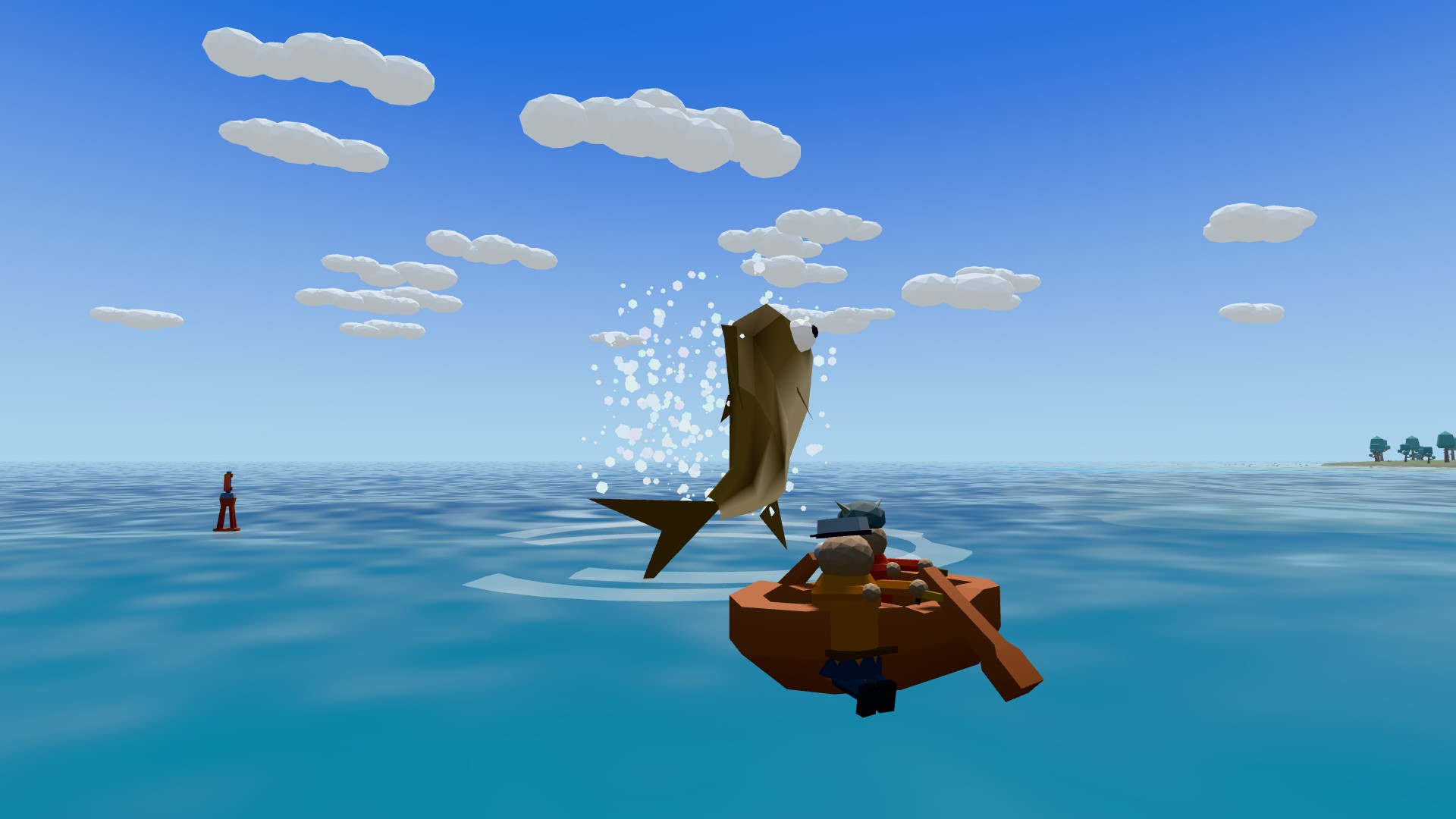 Big Bertha, a giant grouper, leaping next to a rowboat