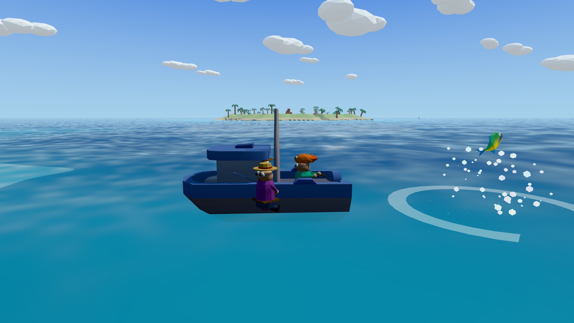 Three fishers on a motorboat