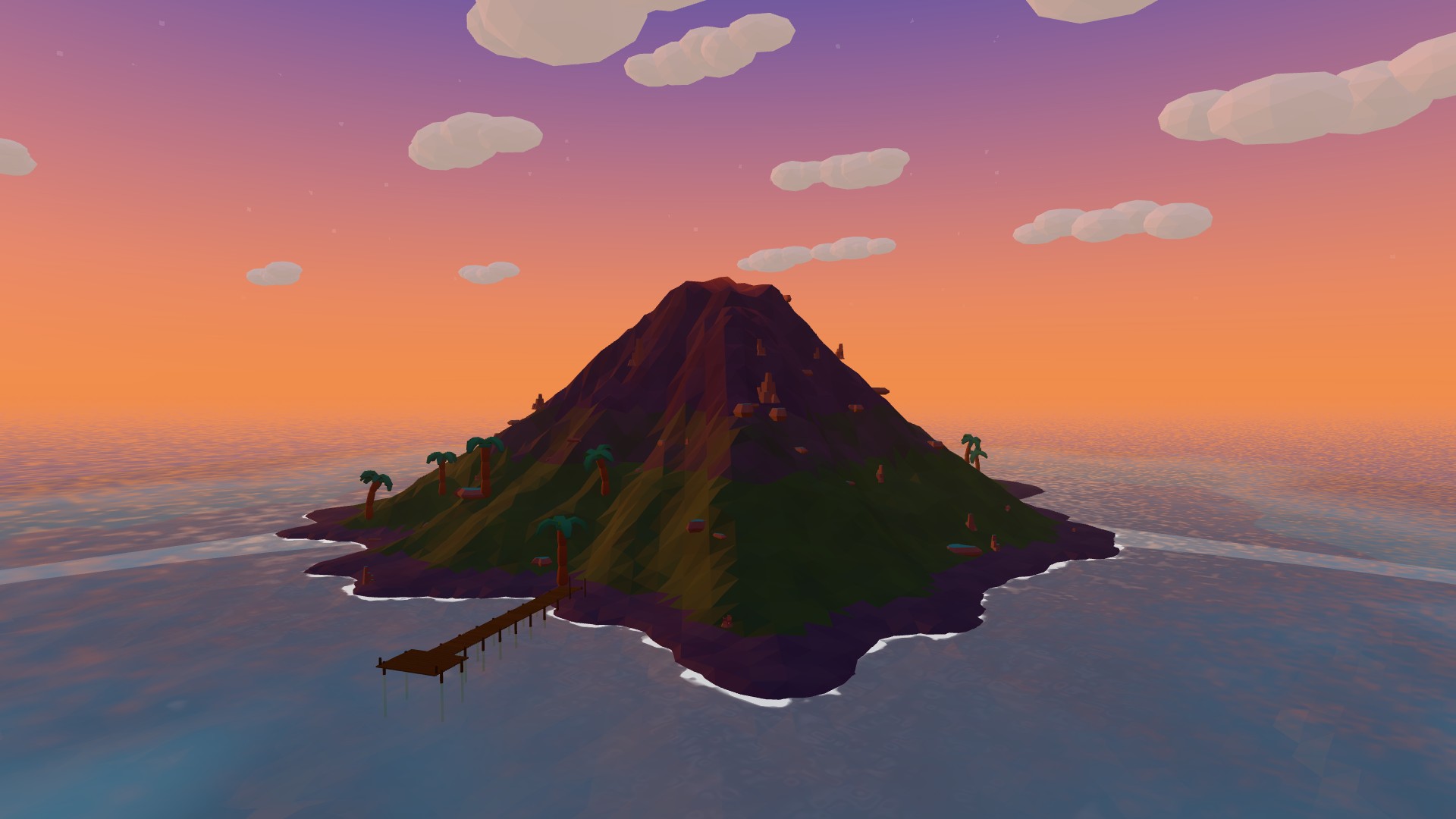 Smoke Peak volcano island at sunset